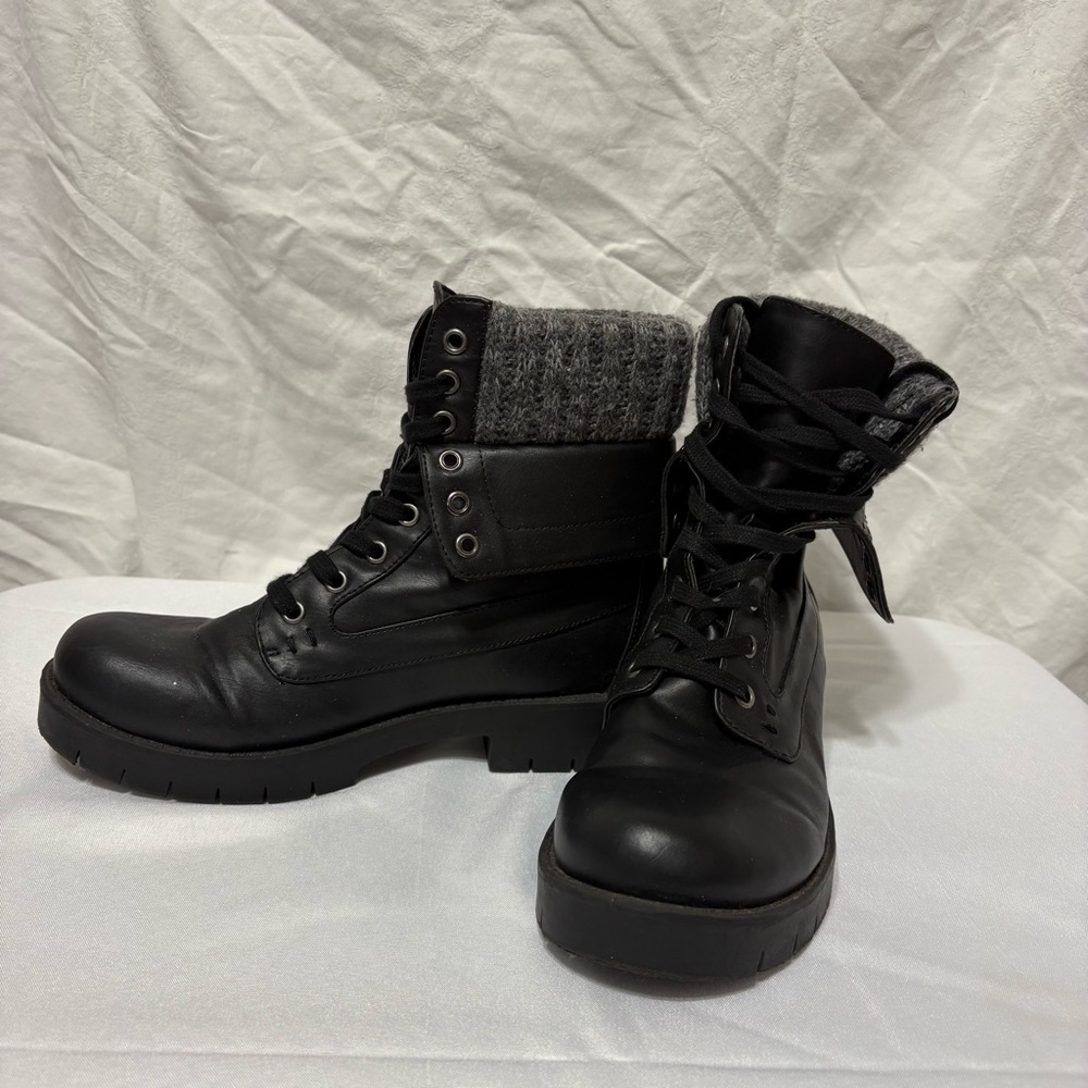 MIA Nicolas black combat boots with a knit cuff. - Picture 2 of 10